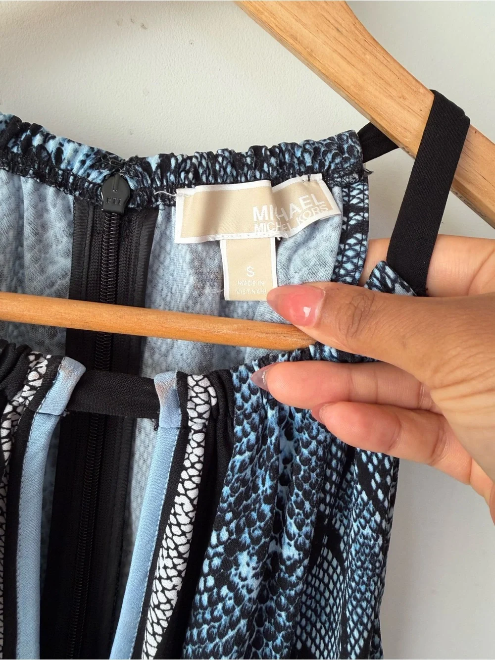 Michael Kors Blue and Black Snake-Print Halter Top